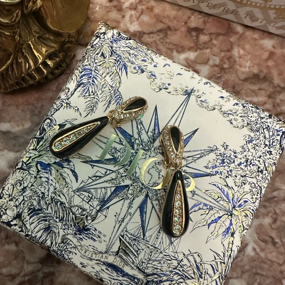 Dior Gold and Black Drop Earrings - Picture 5 of 5